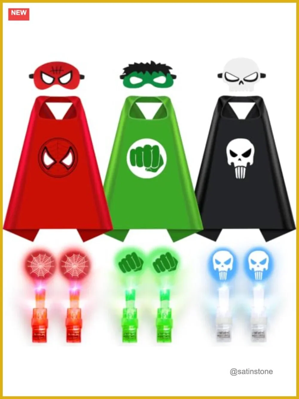 Glow in the Dark Superhero Capes Costume Set for Kids 3-12 with Masks & Finger